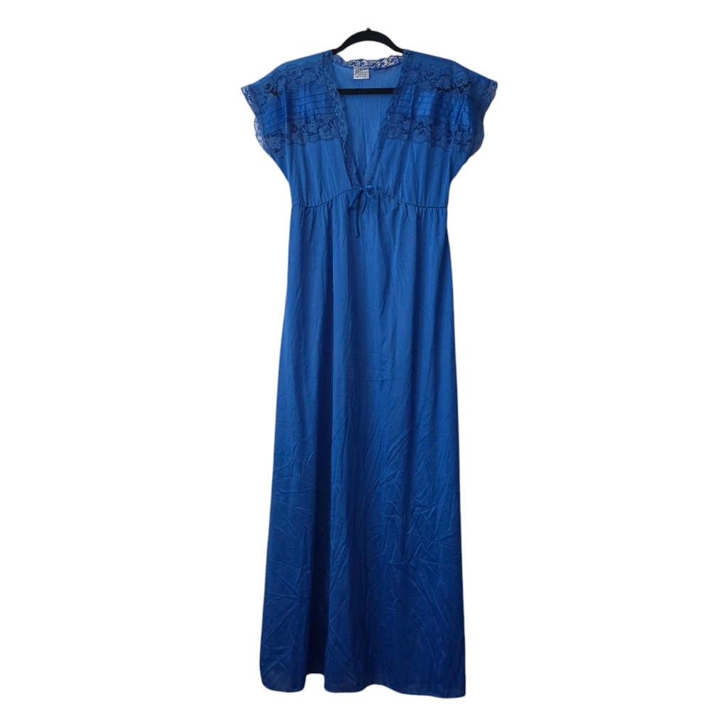 Vintage Blue Ruched Flutter Sleeve Night Gown